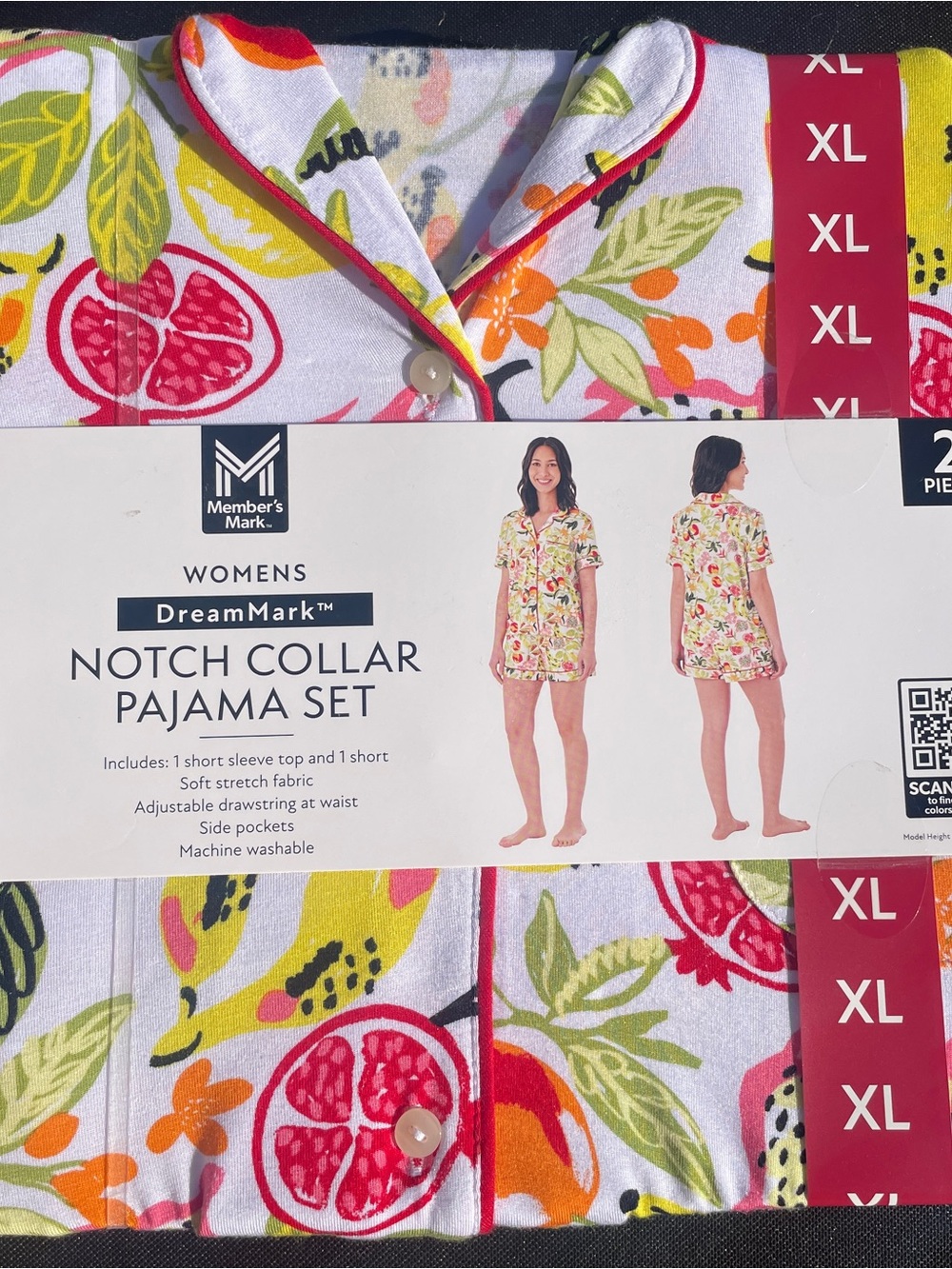 DreamMark Womens Notch Collar Pajama Set - White with Fruit Print